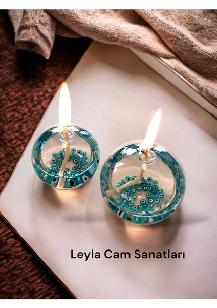 Cam Üfleme Balon Kandil 2 Li 41 Cam Nazar Boncuklu + 200 ml Kandil Yağı