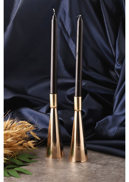 Kule 2'li Şamdan Gold Kaplam Modern Metal Mumluk Şamdan Seti