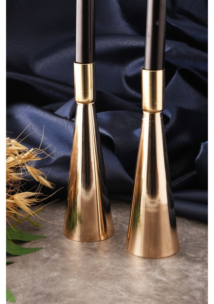Kule 2'li Şamdan Gold Kaplam Modern Metal Mumluk Şamdan Seti fırsatları