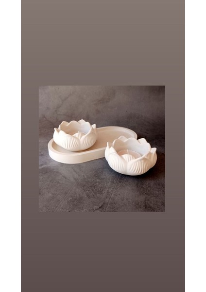 Dekoratif Tepsili Lotus Mumluk 3’lü Set