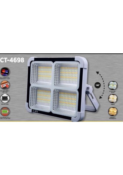 CT-4698 Miami Güneş Enerjili Solar 200 W LED Projektör - 6400K + 4000K + 3200K Çakar Işıklı