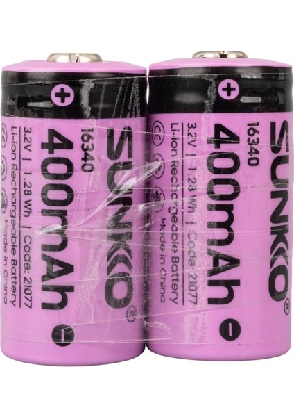 Sunkko Ifr 3.2 Volt 400 Mah 16340 Şarj Edilebilir Pil (Tekli)