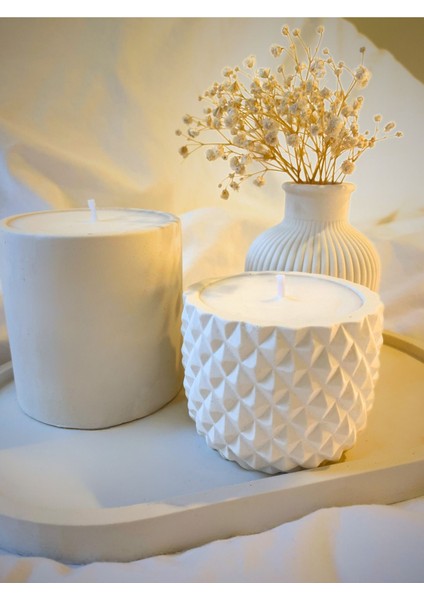 Tepsili Beton Mum ve Vazo Set Dekoratif Çiçekli Vanilya Kokulu Soya Doğal Mum Seti-Orta Sehpa Set fiyatları