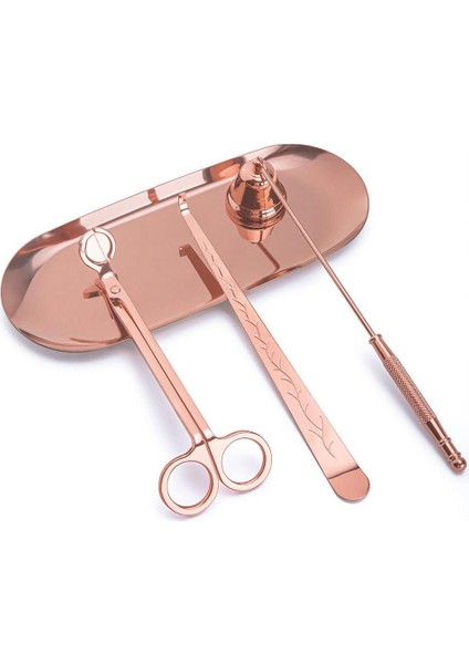 Metal Bronz 4lü Mum Aksesuar Seti 4 Parça 20 x 26 Pembe