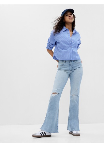 High Rise Split Hem 70S Flare Washwell™ Jean Pantolon