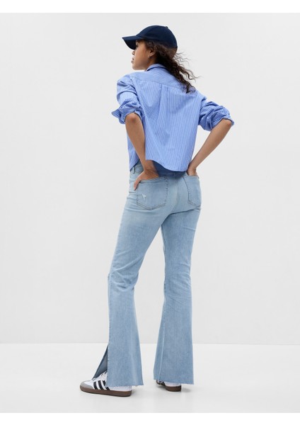 High Rise Split Hem 70S Flare Washwell™ Jean Pantolon