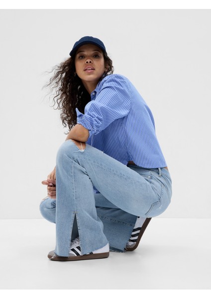 High Rise Split Hem 70S Flare Washwell™ Jean Pantolon