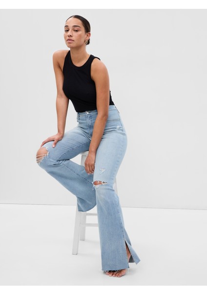 High Rise Split Hem 70S Flare Washwell™ Jean Pantolon
