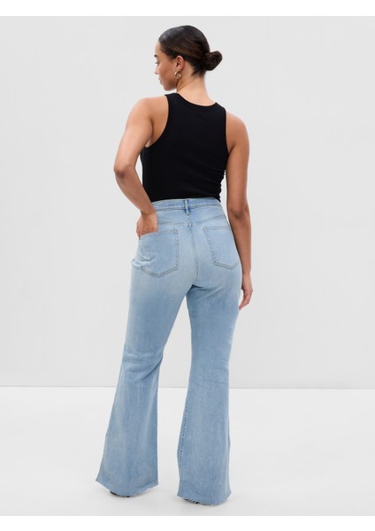 High Rise Split Hem 70S Flare Washwell™ Jean Pantolon
