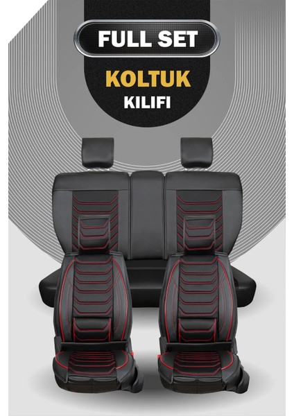 Isuzu D-Max Yeni Yarı Deri Oto Koltuk Kılıfı 5 Li Set Tuna Seri Siyah-Kırmızı