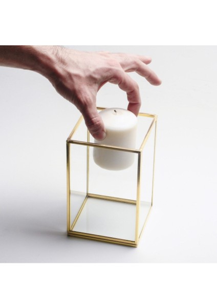15 x 10 x 10 cm Mumluk Pirinç Gold Geometrik Teraryum Cam Fanus Düğün Nişan Söz Organizasyon Dekoru