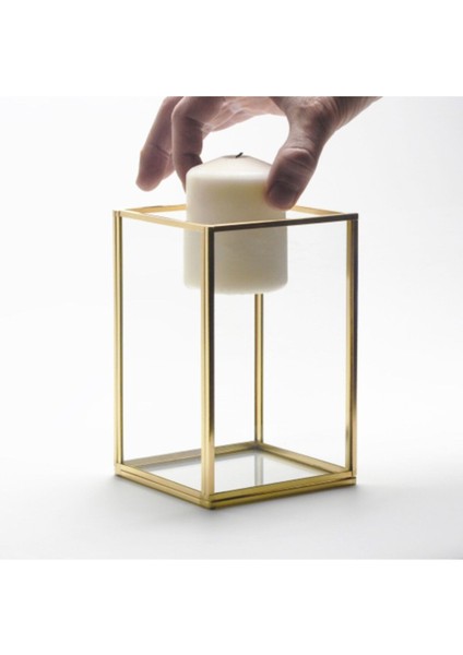 15 x 10 x 10 cm Mumluk Pirinç Gold Geometrik Teraryum Cam Fanus Düğün Nişan Söz Organizasyon Dekoru