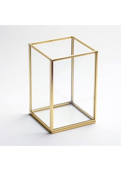 15 x 10 x 10 cm Mumluk Pirinç Gold Geometrik Teraryum Cam Fanus Düğün Nişan Söz Organizasyon Dekoru