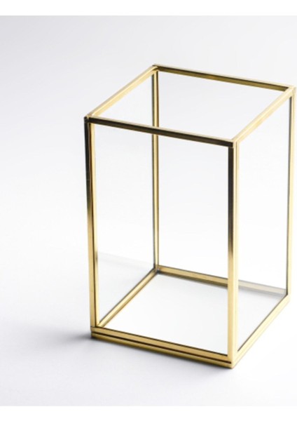 15 x 10 x 10 cm Mumluk Pirinç Gold Geometrik Teraryum Cam Fanus Düğün Nişan Söz Organizasyon Dekoru