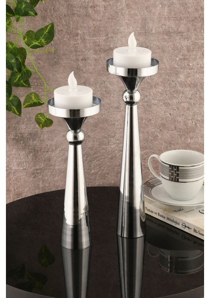 Milas Baton Şamdan Gümüş Kaplama Metal Mumluk