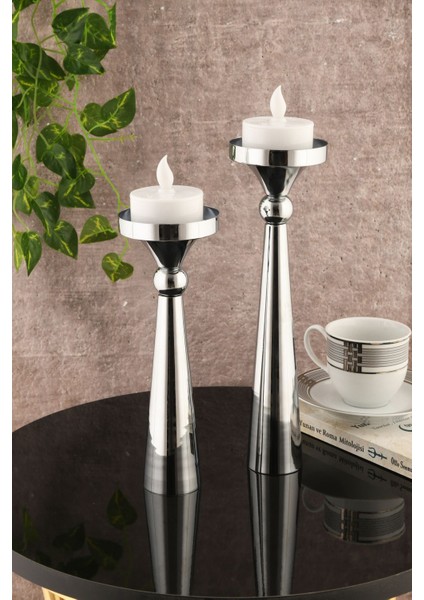 Milas Baton Şamdan Gümüş Kaplama Metal Mumluk modelleri