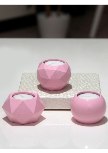 Tealight Beton Mumluk Set 3 Lü Soft Pembe