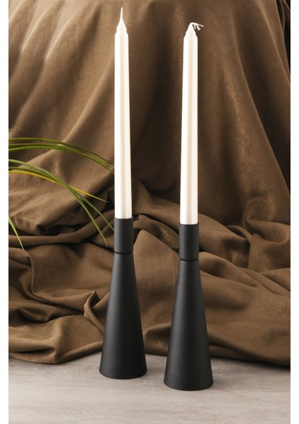 Kule 2'li Şamdan Siyah Kaplam Modern Metal Mumluk Şamdan Seti