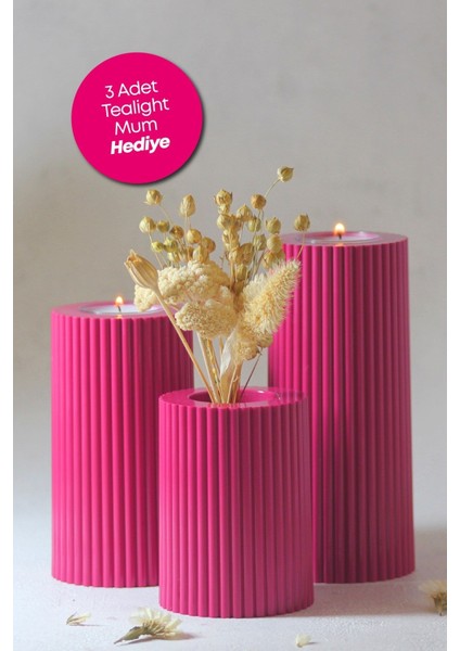 3 Lü Pembe Mumluk Dekoratif Tealight Set Mum Abs Plastik