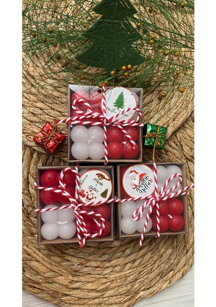 Yeni Yıl Yılbaşı 4 Lü Mini Buble Mum Hediye Paketi (1 Paket)