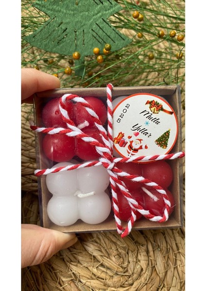 Yeni Yıl Yılbaşı 4 Lü Mini Buble Mum Hediye Paketi (1 Paket)