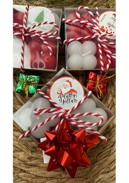 Yeni Yıl Yılbaşı 4 Lü Mini Buble Mum Hediye Paketi (1 Paket)