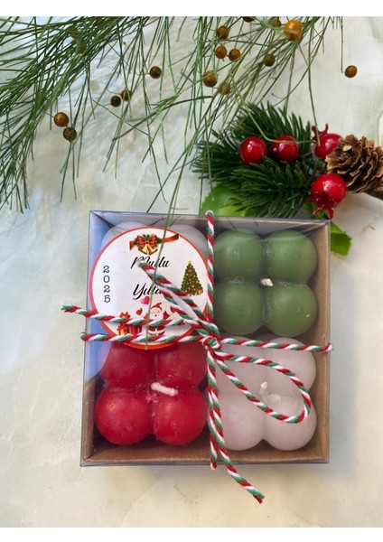 Yeni Yıl Yılbaşı 4 Lü Mini Buble Mum Hediye Paketi (1 Paket)