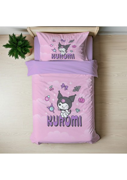 Kuromi Şeker Temalı Baskılı Tek Kişilik Nevresim Takımı