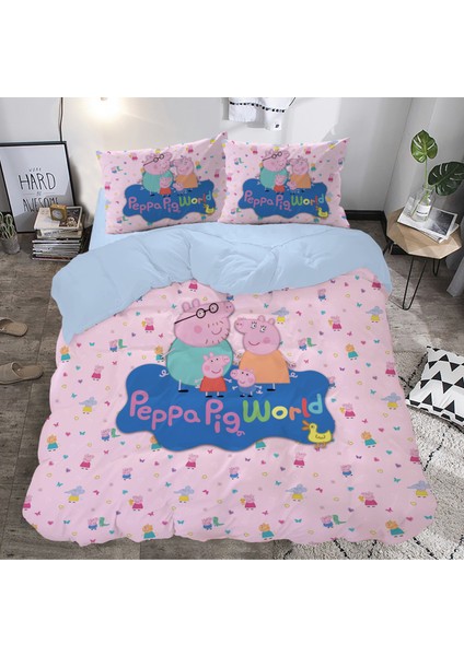 Peppa Pig World 2 Temalı Baskılı Çift Kişilik Nevresim Takımı