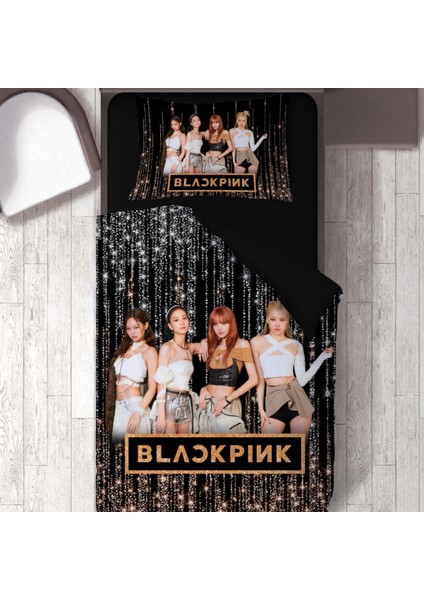 Işıltılı Black Pink Temalı Baskılı Tek Kişilik Nevresim Takımı