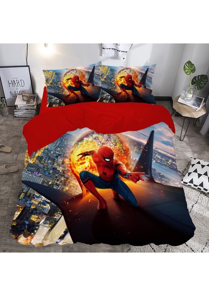 Spiderman Ateş Topu Temalı Baskılı Çift Kişilik Nevresim Takımı