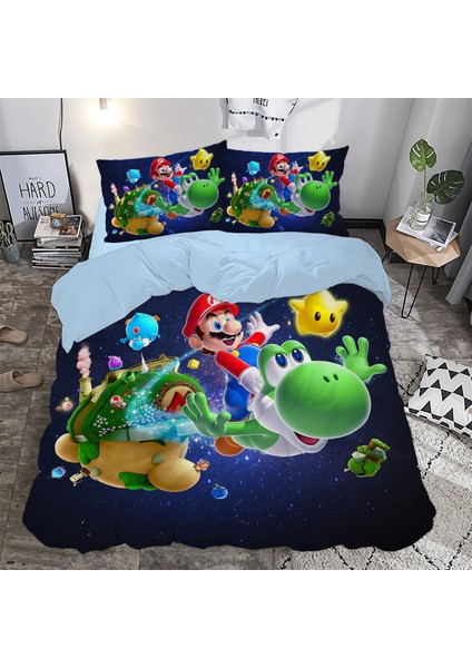 Super Mario Uzay Temalı Baskılı Çift Kişilik Nevresim Takımı