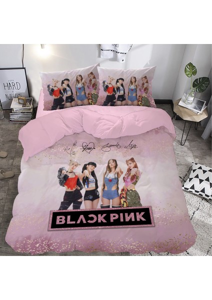 Pembe Black Pink Temalı Baskılı Çift Kişilik Nevresim Takımı