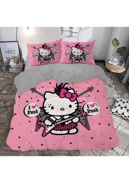 Hello Kitty Temalı Baskılı Çift Kişilik Nevresim Takımı