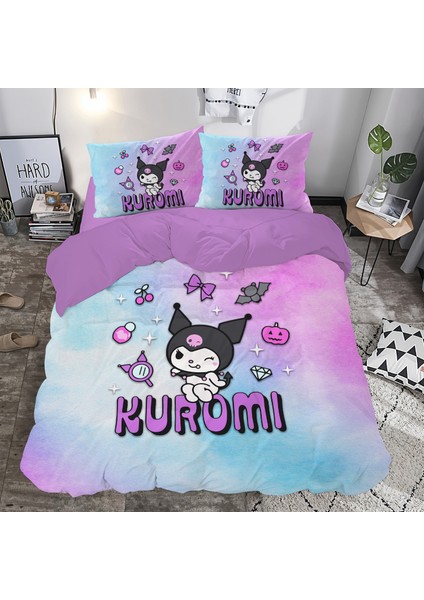 Kuromi Pembe Temalı Baskılı Çift Kişilik Nevresim Takımı