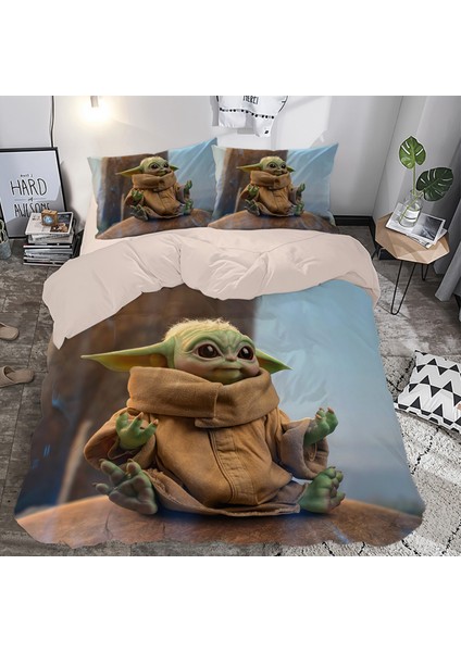 Yoda Krem Temalı Baskılı Çift Kişilik Nevresim Takımı