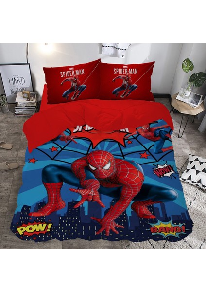 Pow Spiderman Temalı Baskılı Çift Kişilik Nevresim Takımı