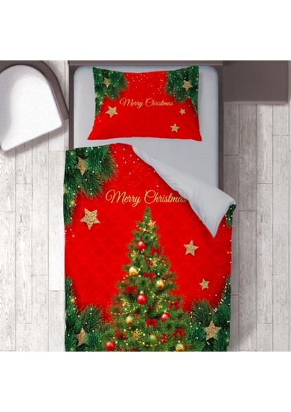Merry Christmas Temalı Baskılı Tek Kişilik Nevresim Takımı