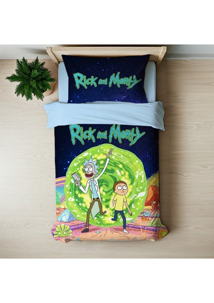 Rick And Morty Temalı Baskılı Tek Kişilik Nevresim Takımı