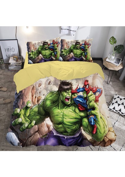 Hulk ve Spiderman Temalı Baskılı Çift Kişilik Nevresim Takımı