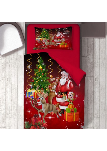 Santa ve Hediyeleri Temalı Baskılı Tek Kişilik Nevresim Takımı