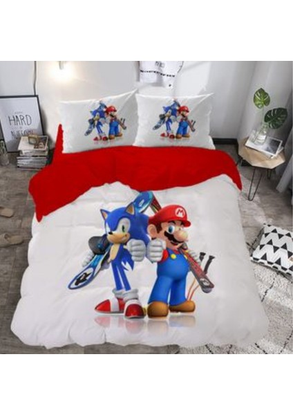 Sonic ve Mario Temalı Baskılı Çift Kişilik Nevresim Takımı