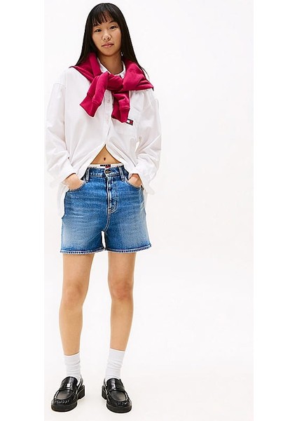 Kadın Th Regular Denim Mom Şort - Mavi