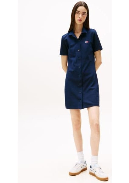 Kadın Tjw Badge Pique Polo Elbise - Lacivert