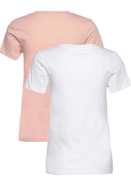 Kadın 2'li Monologo Slim Tee T-Shirt - Pembe-Beyaz fiyatları