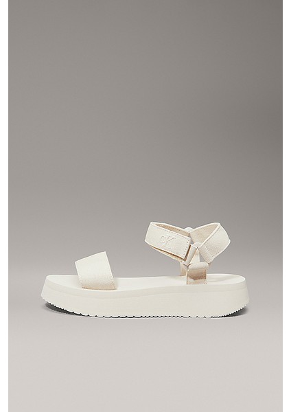 Kadın Ck Canvas Platform Sandalet - Ekru