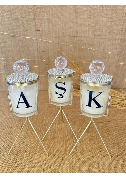 Tasarım Taş Detaylı Ayaklı Harfli Dekoratif 3'lü Mum, Dekor Ürünü, Şamdan & Mum fiyatları