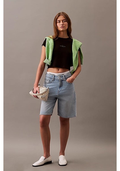 Kadın Ck Slim Crop T-Shirt - Siyah fiyatları