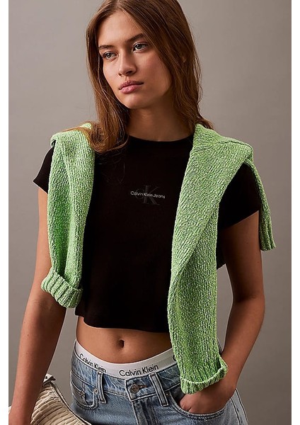 Kadın Ck Slim Crop T-Shirt - Siyah fırsatları