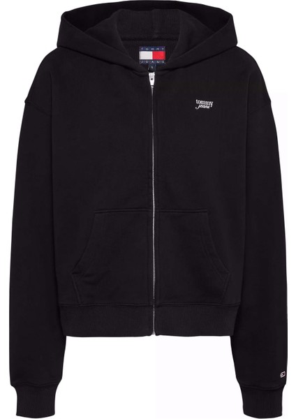 Kadın Tjw Fermuarlı Kapüşonlu Sweatshirt - Siyah